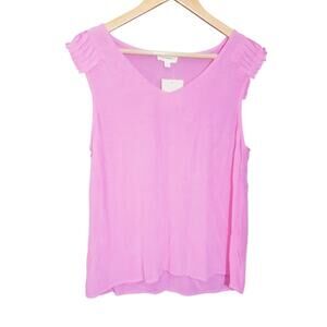 eesome Womens Pink V-Neck Pleated Detail on Shoulders Sleeveless Top Size S NWT